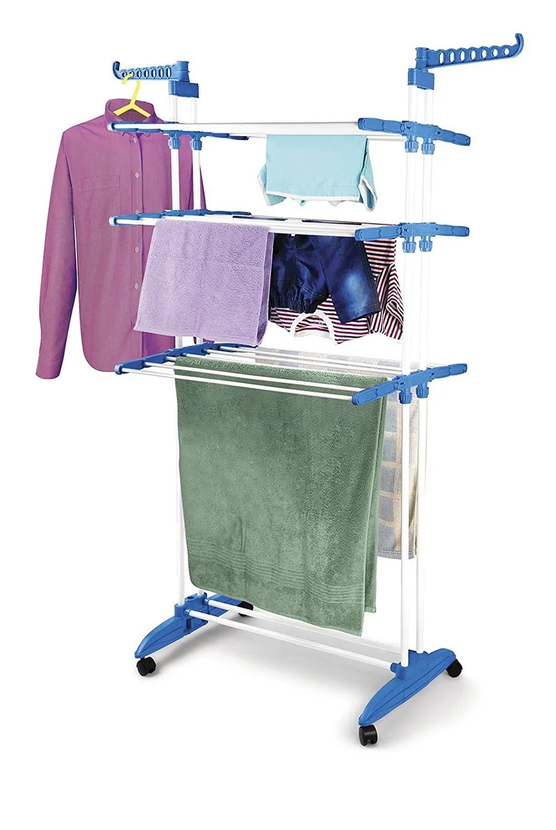 Prince Jumbo Cloth Drying Rack With Wheels | 2 Pole, 3-Layer Foldable ...